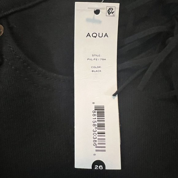 NWT Women's AQUA FRINGE RAW HEM black skinny JEANS size 26 high rise $98 - Picture 6 of 9